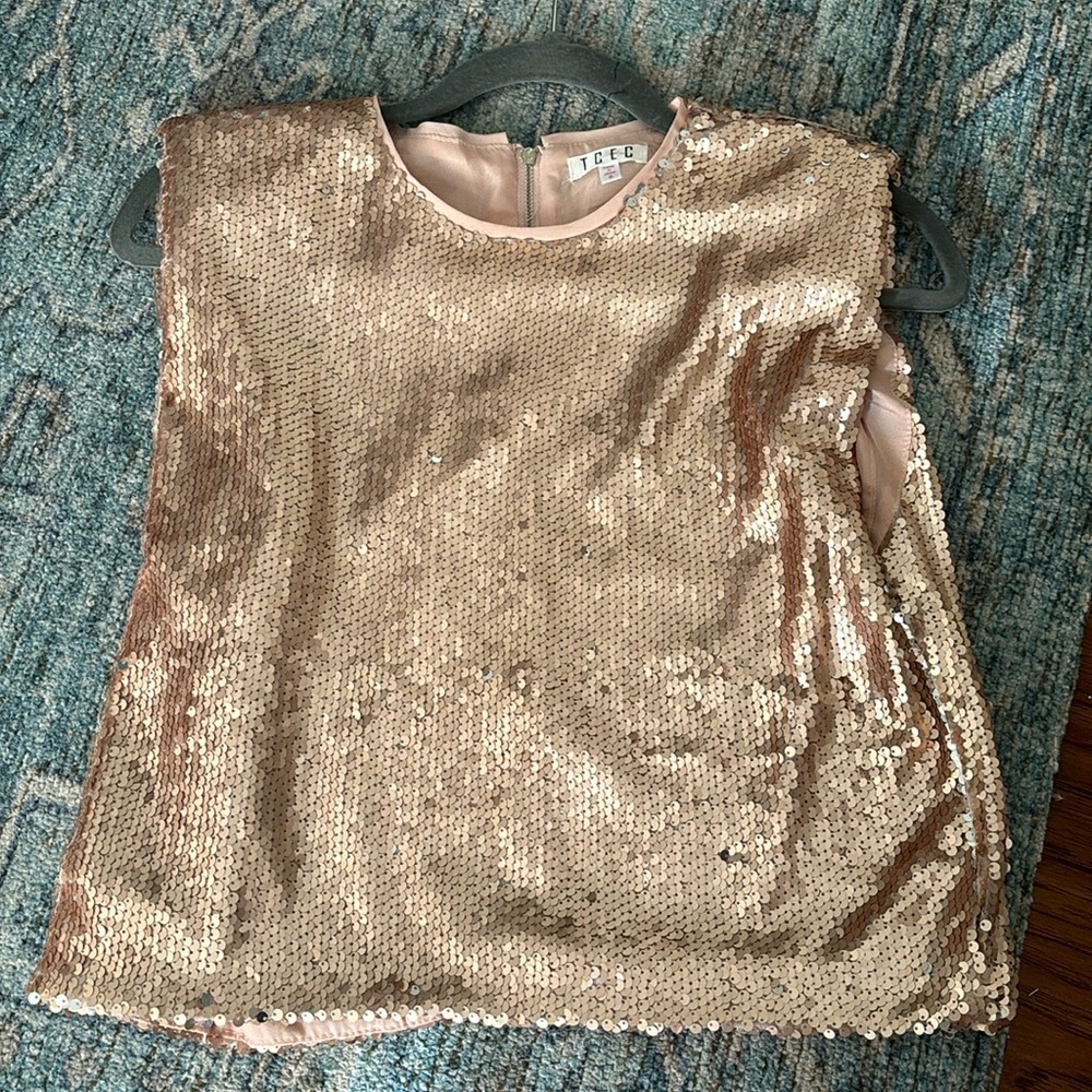 TCEC champagne sequin top size Small